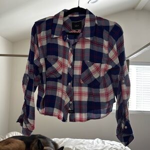 Rails Blue Red White Cropped Plaid Button Down Large